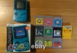 Nintendo Gameboy Couleur Console Gbc Avec Boîte + 10 Cartouches Pokemon Rouge Bleu Vert