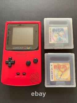 Nintendo Gameboy Couleur Console Rouge + Pokemon Or Argent Gbc Cgb-001 Japon