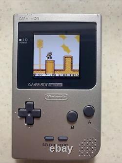 Nintendo Gameboy Pocket Silver Écran Couleur Rétroéclairé Personnalisé Modifié Avec Mario