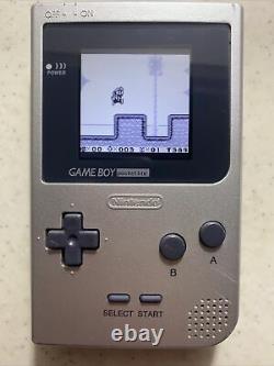 Nintendo Gameboy Pocket Silver Écran Couleur Rétroéclairé Personnalisé Modifié Avec Mario