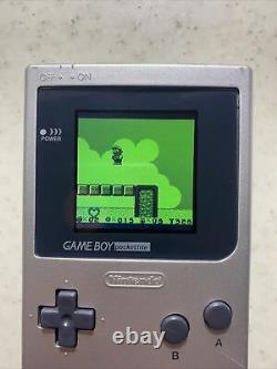 Nintendo Gameboy Pocket Silver Écran Couleur Rétroéclairé Personnalisé Modifié Avec Mario