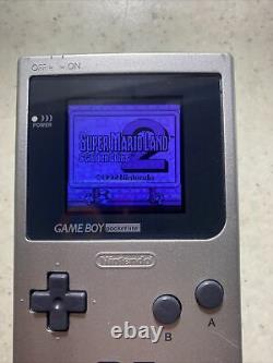 Nintendo Gameboy Pocket Silver Écran Couleur Rétroéclairé Personnalisé Modifié Avec Mario