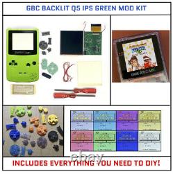 Nintendo Jeu Garçon Couleur Gbc Q5 Ips Rétroéclairé Mod Kit Kiwi Green Bouton Shell